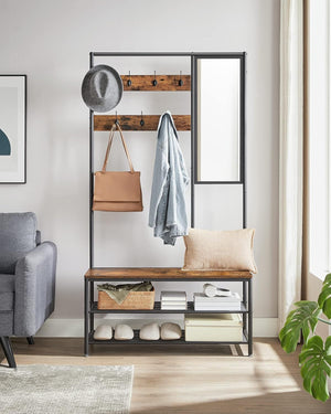 Coat Rack with Mirror & Bench