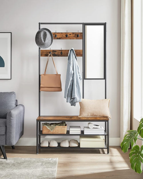 Coat Rack with Mirror & Bench