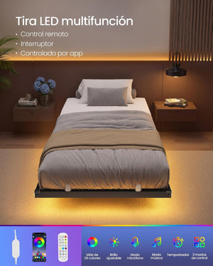Single Bed Frame (90x190cm) LED Lighting & Electrical Outlets