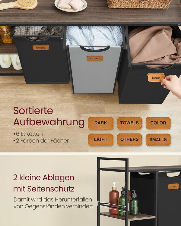 Laundry Basket 3 Compartments 150 L with Shelves Wheels
