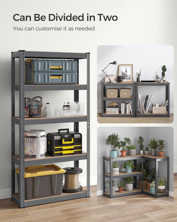 5-Tier Shelving Unit, Steel Shelving Unit for Storage, Boltless Assembly, for Garage, Shed, Load Capacity 650 kg