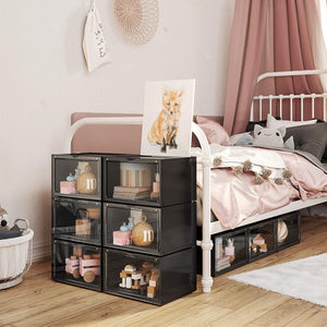6 Stackable Black Shoe Boxes with Door - Karrari