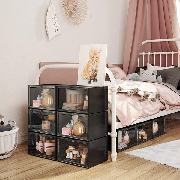 6 Stackable Black Shoe Boxes with Door - Karrari