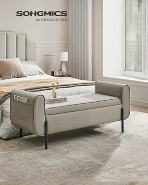 Camel Brown Storage Ottoman Bench with Armrests