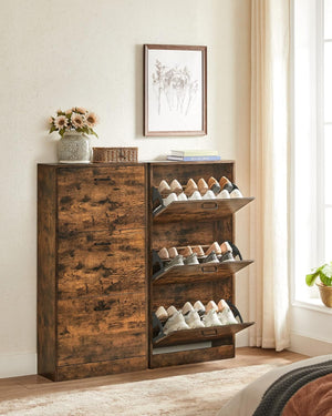 Slim 3-Tier Shoe Cabinet with Flip Doors