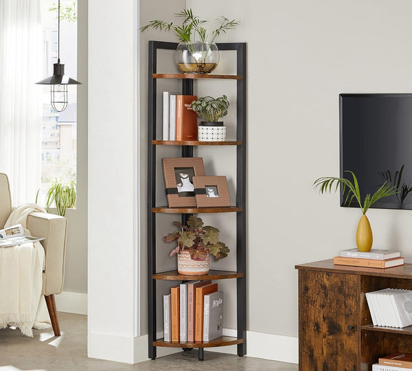 Bookcase, Corner Shelf with 5-Tier Shelves
