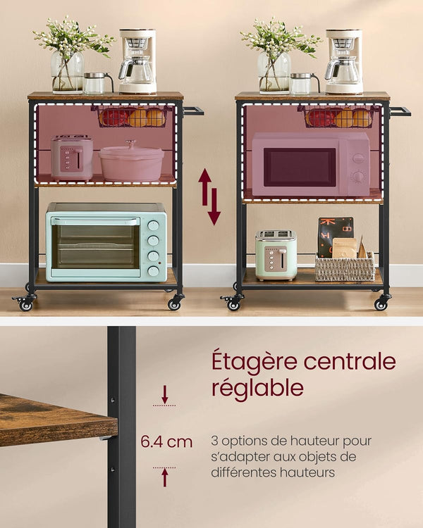 3-Tier Kitchen Trolley with Basket - Karrari