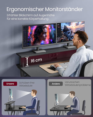 Gaming Desk with Built-in Power Strip & Monitor Stand - Karrari