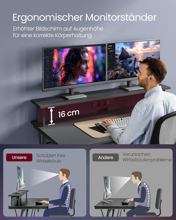 Gaming Desk with Built-in Power Strip & Monitor Stand - Karrari