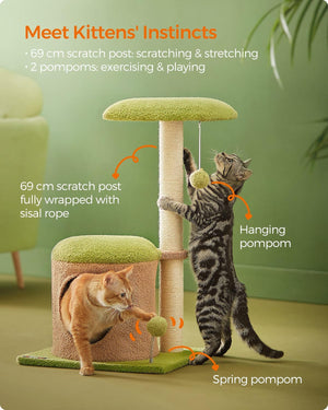 Cat Tree House, Tower – Green & Earth Brown