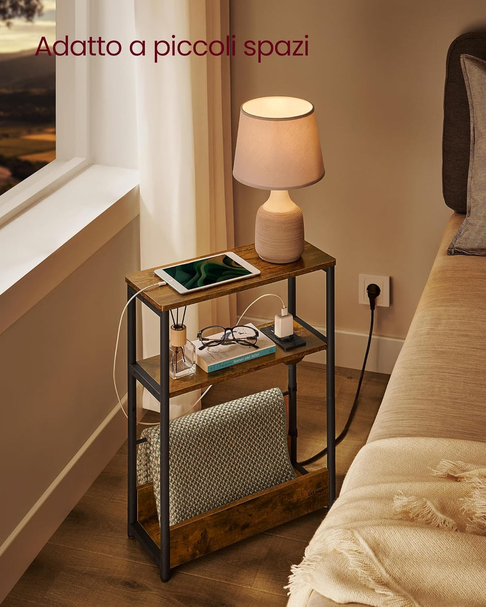 Side Table - Charging Port & Shelves - Karrari