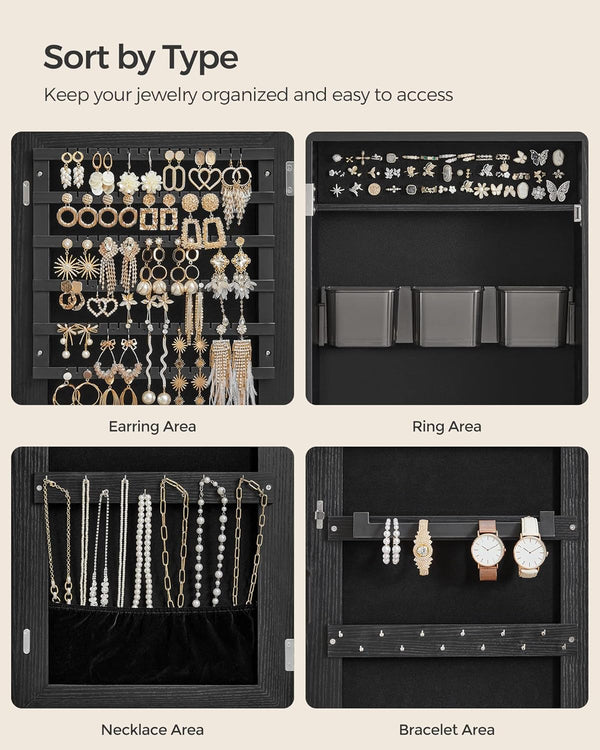 Wall Mounted Lockable Jewellery Cabinet with Mirror