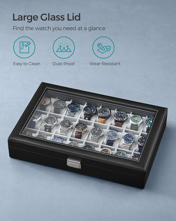 Lockable Watch Box with 24 Slots – Storage Case