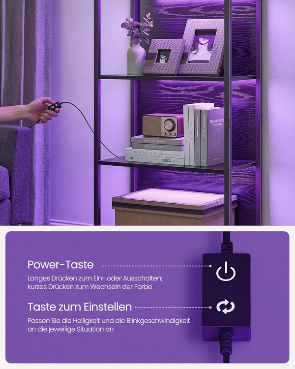 6-Tier Bookcase with LED Lighting – Metal Frame - Karrari