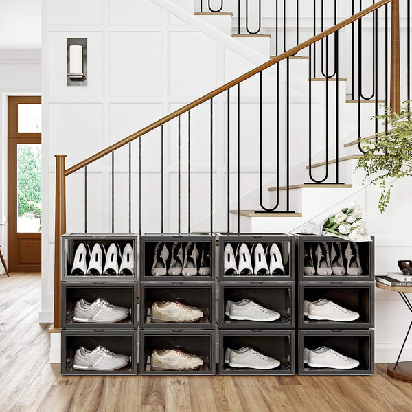 6 Stackable Black Shoe Boxes with Door - Karrari