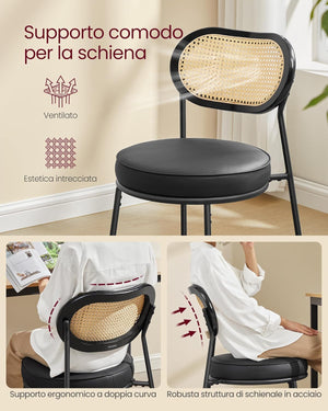Dining Chairs – Rattan Back & PU Padded Seat (Set of 2)
