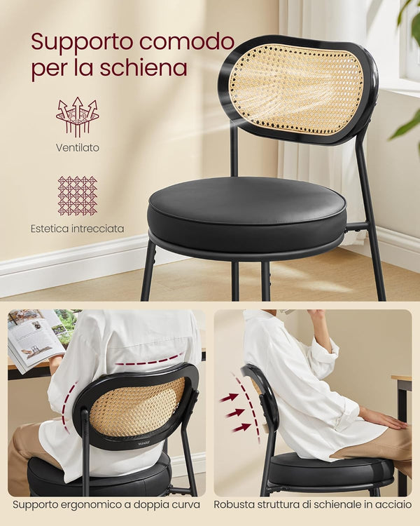Dining Chairs – Rattan Back & PU Padded Seat (Set of 2)