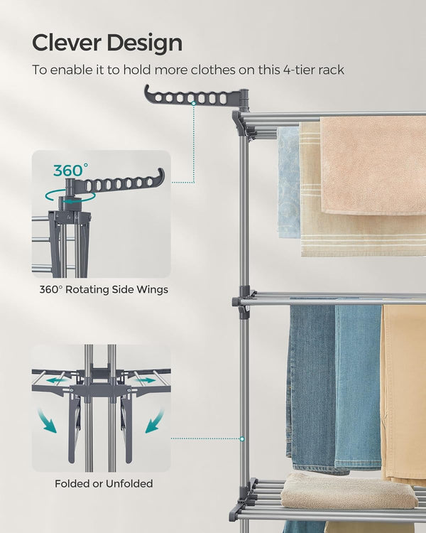 4-Tier Foldable Clothes Drying Rack – Stainless Steel - Karrari