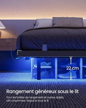 Double Bed Frame (140x190cm) LED Lighting & Electrical Outlets