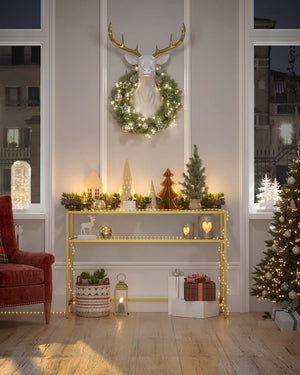 Gold Console Table with Glass - Karrari