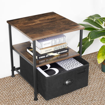 Nightstand, Bedside Table with Storage, Fabric Drawer Dresser, End Table with 2 Shelves