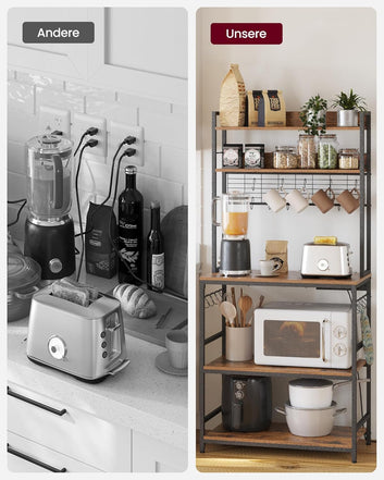 Kitchen Shelf with Sockets, Microwave Shelf with Grid Plate, 14 Hooks, with plugs