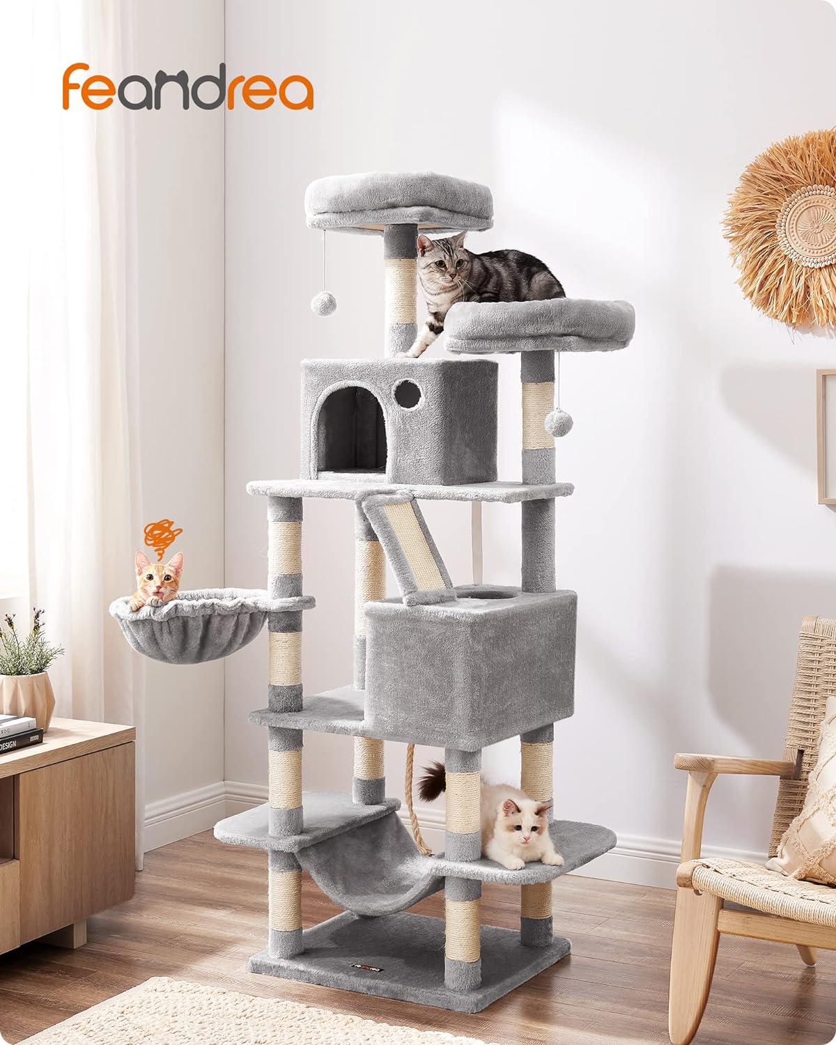 Large Cat Scratching Post 168 cm High with 13 Scratching Posts 2 Plat