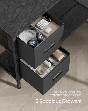 L-Shaped Desk with 2 Drawers & Monitor Stand