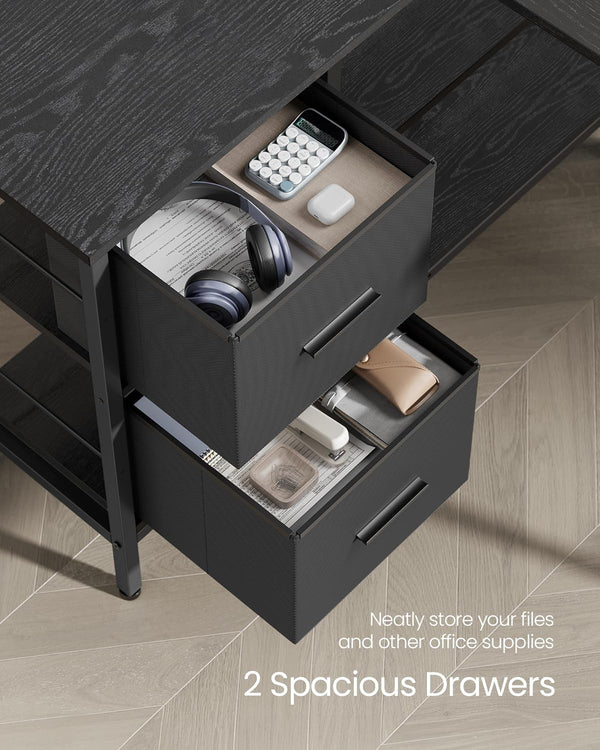 L-Shaped Desk with 2 Drawers & Monitor Stand