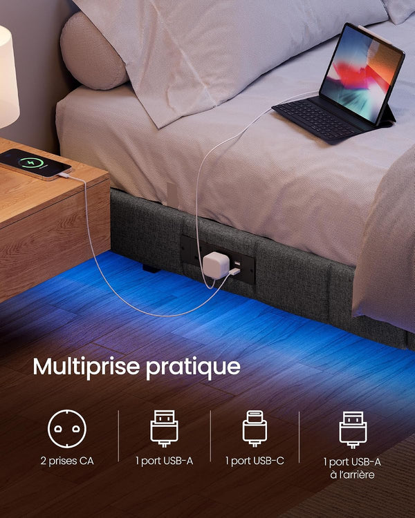 Double Bed Frame (140x190cm) LED Lighting & Electrical Outlets