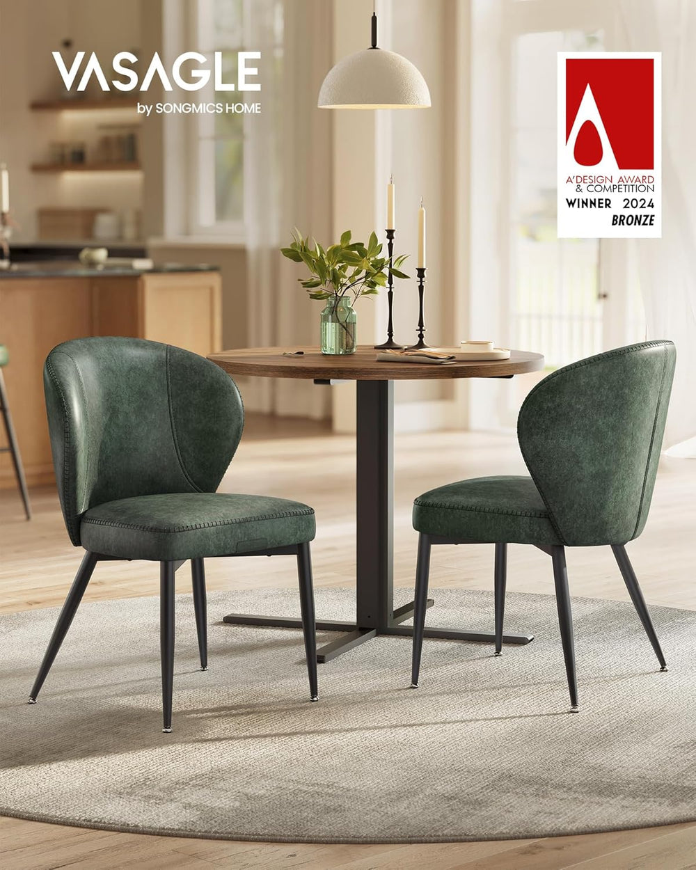 Mid-Century Faux Leather Dining Chairs (set of 2)