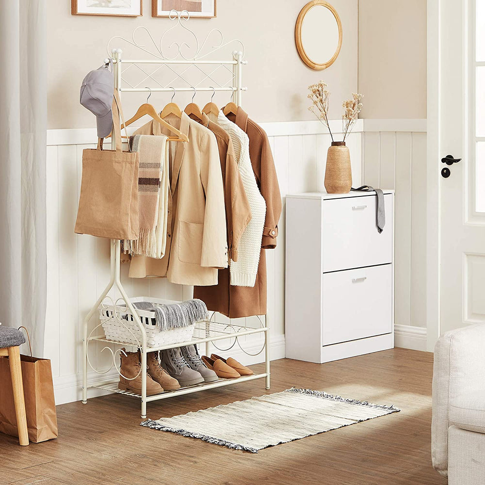 Vintage Coat Rack - 2 Metal Shelves, Cream White - Karrari