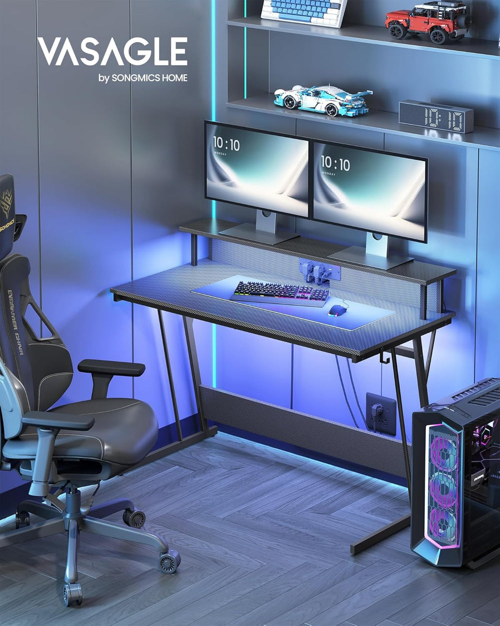 Gaming Desk with Built-in Power Strip & Monitor Stand - Karrari