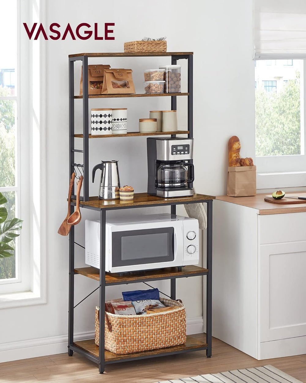 Kitchen Baker’s Rack with Shelves and Hooks