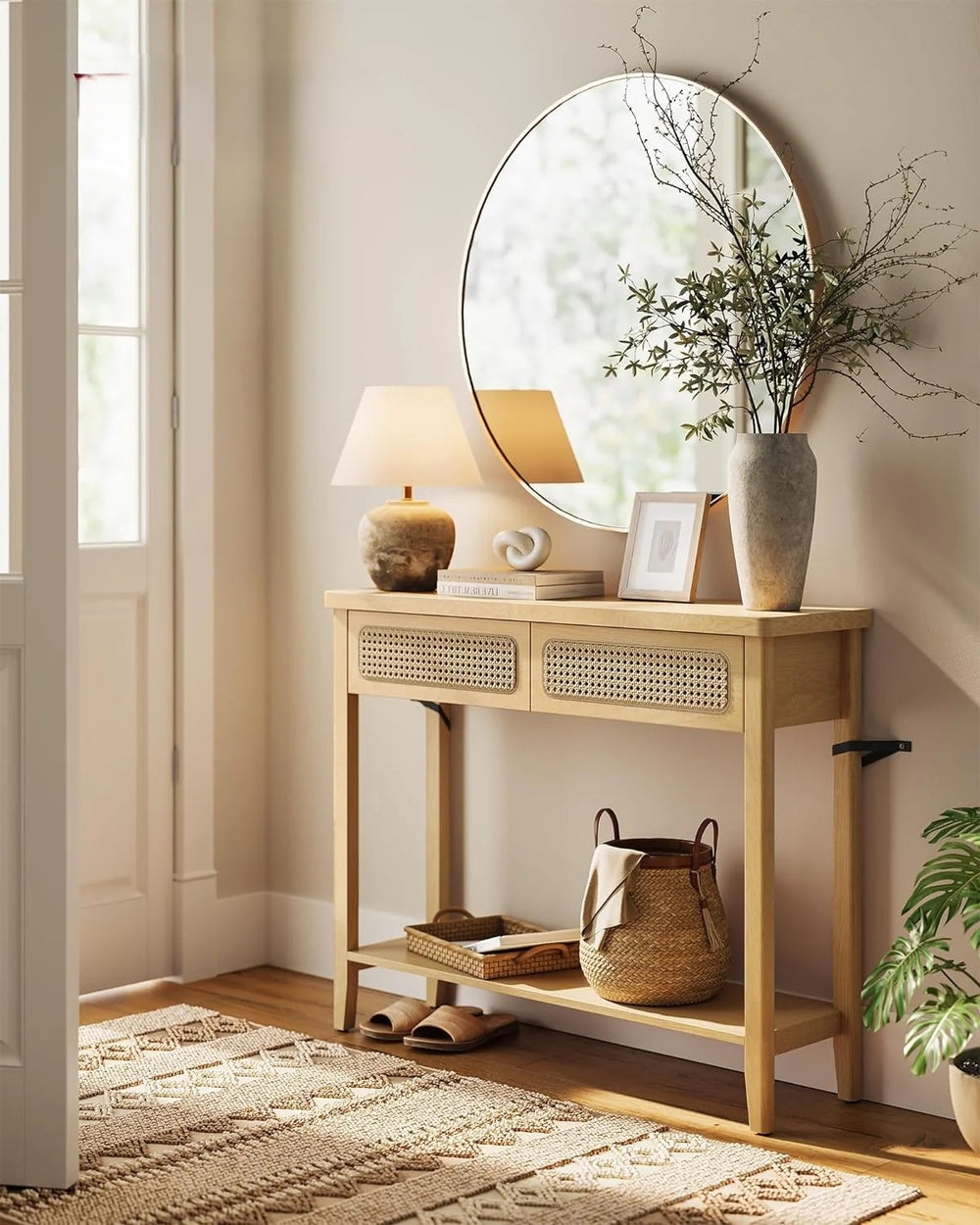 Boho Oak Beige Console Table - Karrari