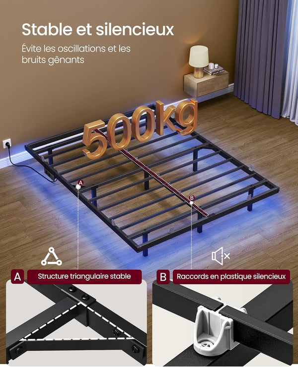 Double Bed Frame (140x190cm) LED Lighting & Electrical Outlets