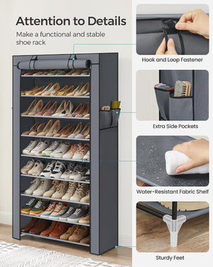 10-Tier Shoe Rack with Cover, Shoe Storage Cabinet for 40-50 Pairs