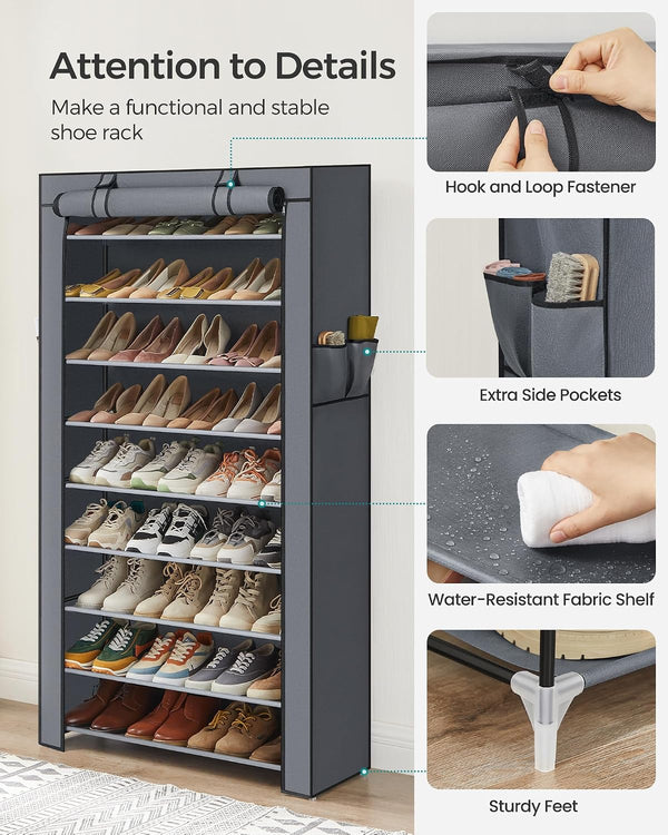 10-Tier Shoe Rack with Cover, Shoe Storage Cabinet for 40-50 Pairs