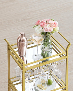3-Tier Gold Bar Cart with Mirrored Shelves - Karrari