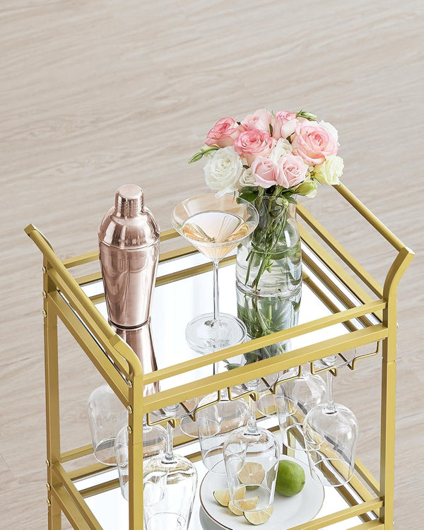 3-Tier Gold Bar Cart with Mirrored Shelves - Karrari