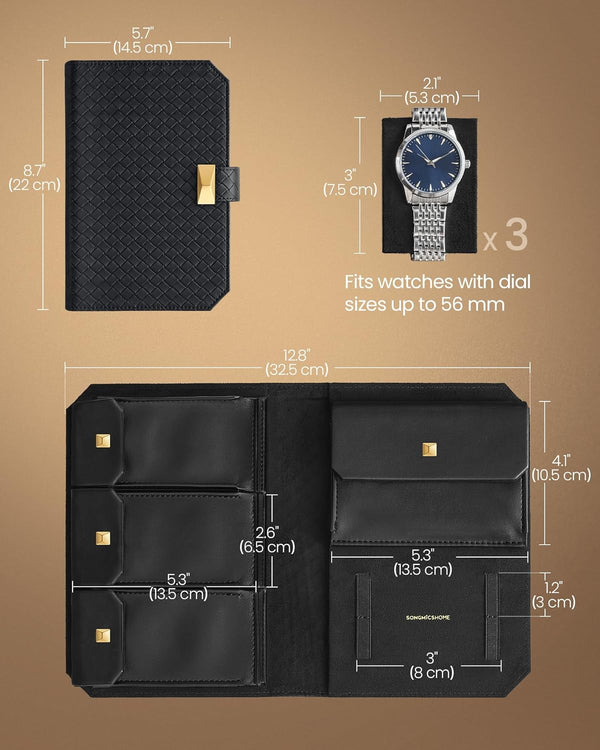 3-Watch Travel Case – Embossed PU Leather - Karrari