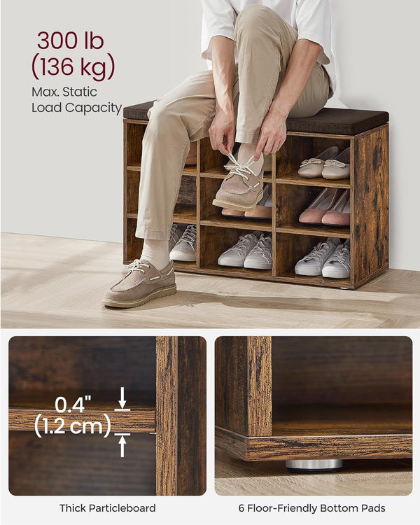 Shoe Storage Bench with Cushion – 9 Compartments - Karrari