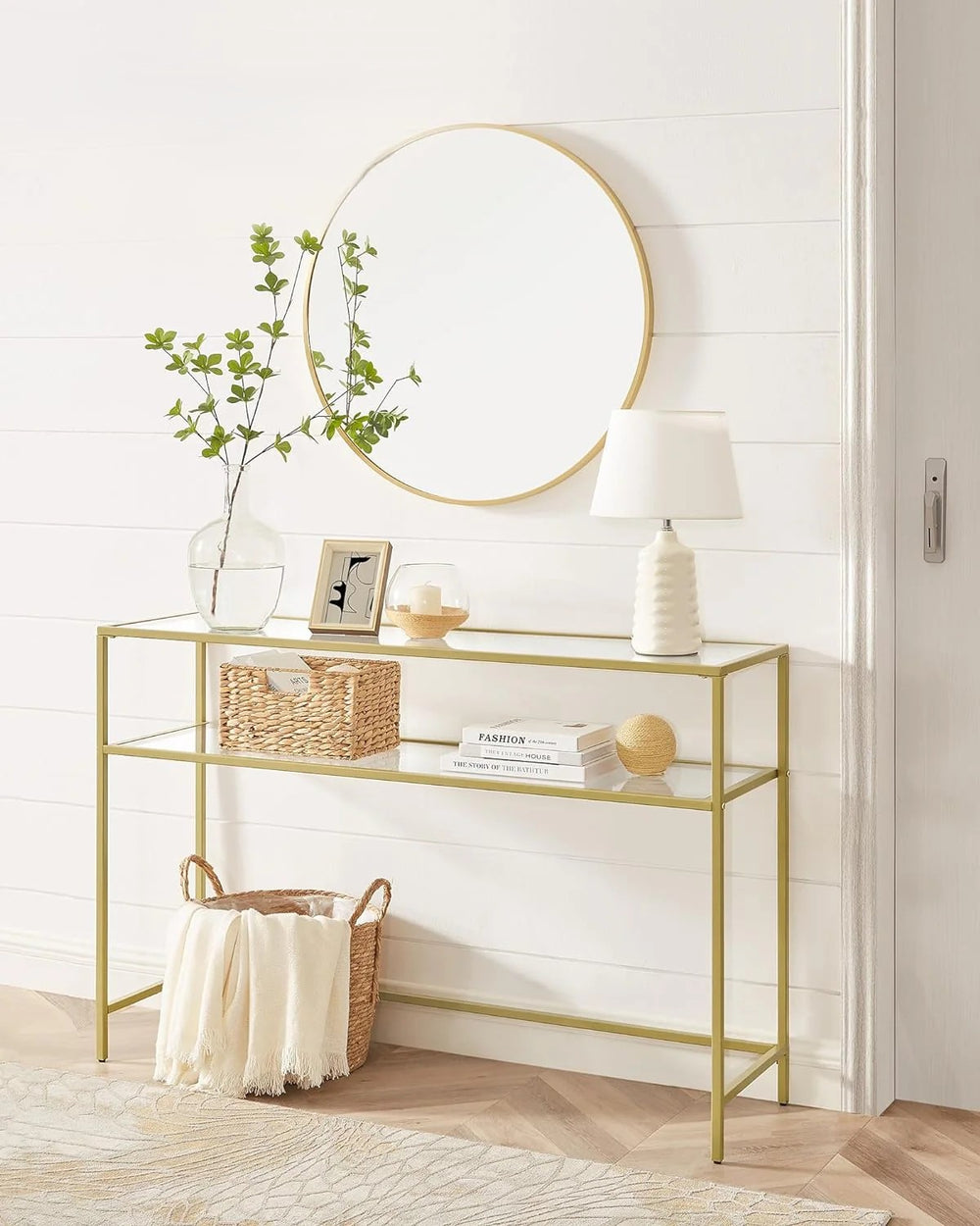 Gold Console Table with Glass - Karrari