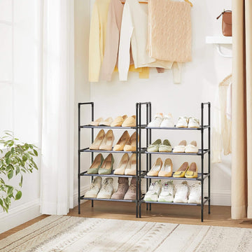 4-Tier Shoe Rack, Set of 2 Shoe Storage Organiser with Metal Frame, Non-Woven Fabric Layer