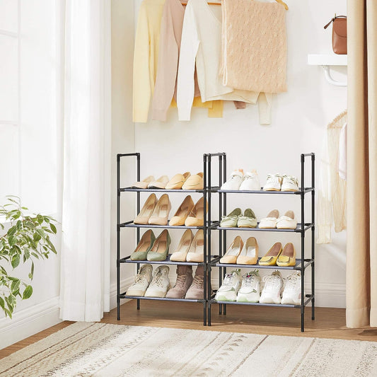 4-Tier Shoe Rack, Set of 2 Shoe Storage Organiser with Metal Frame, Non-Woven Fabric Layer