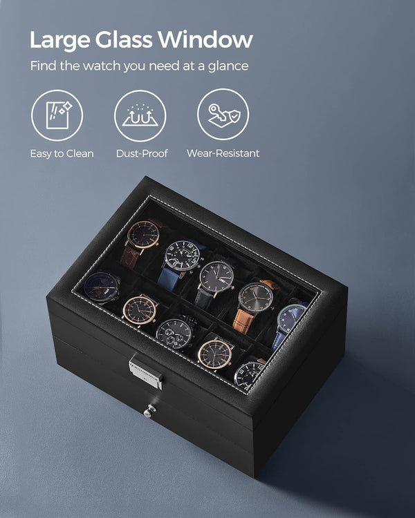 2-Tier Lockable Watch Box with Glass Lid & Drawer - Karrari