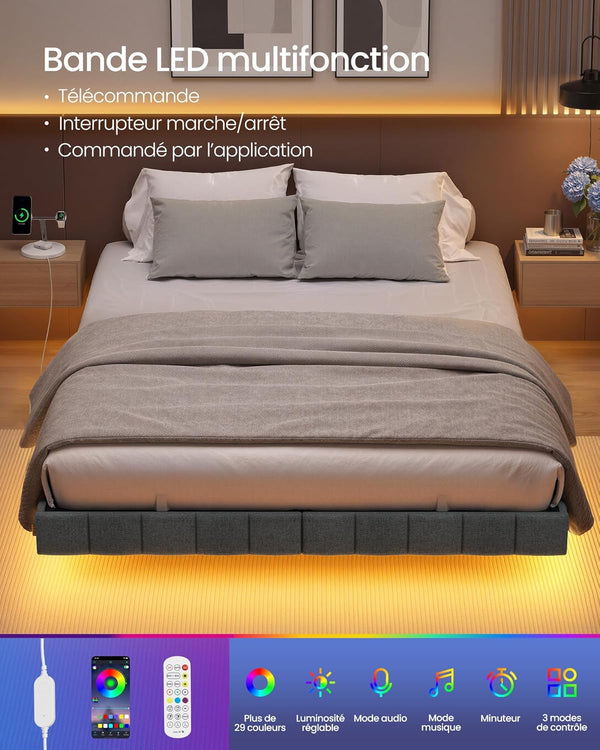 Double Bed Frame (140x190cm) LED Lighting & Electrical Outlets