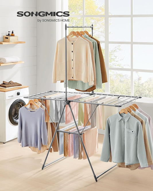 Folding Clothes Airer with 2 Levels, Wing Clothes Airer