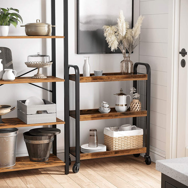 Rustic Brown Kitchen Trolley with Wheels - Karrari