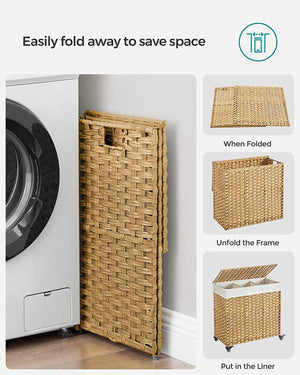 140L 3-Section Laundry Hamper - Lid & Wheels - Karrari